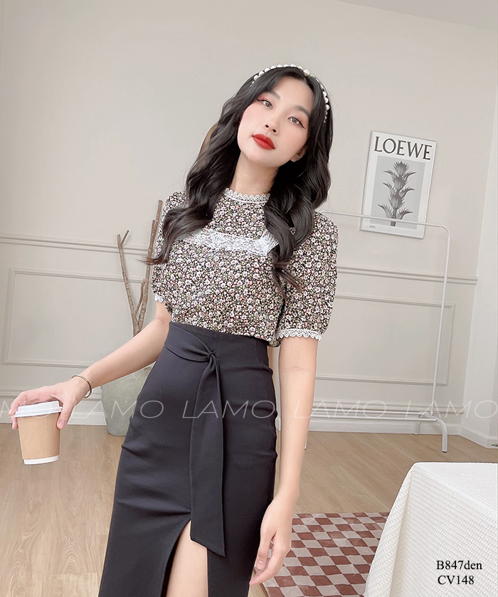 B847 ÁO SƠ MI HOA NHÍ VIỀN REN