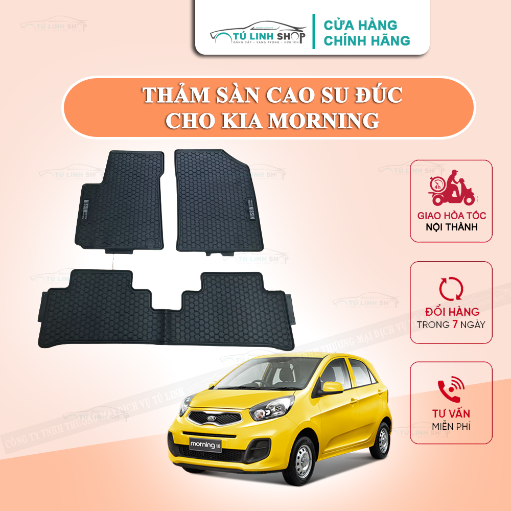 Thảm lót sàn Kia Morning bằng cao su đúc cao cấp, không mùi, chuẩn form, dễ lau chùi.