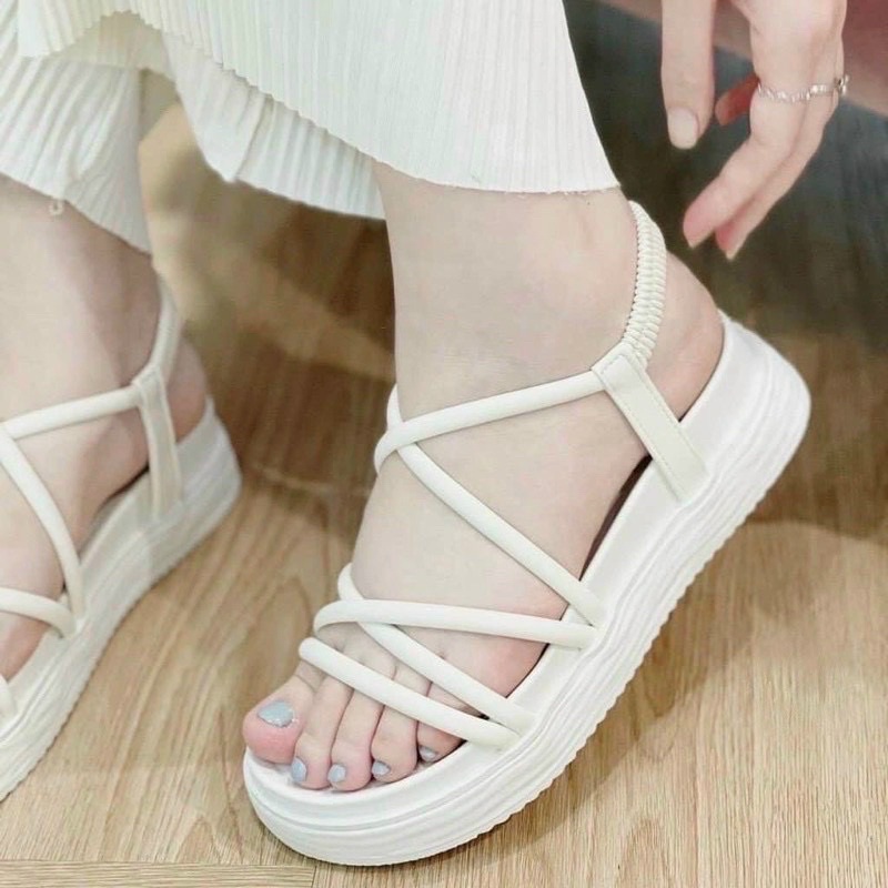 Sandal nữ quai hậu đan dây đế cao su 5cm siêu hot