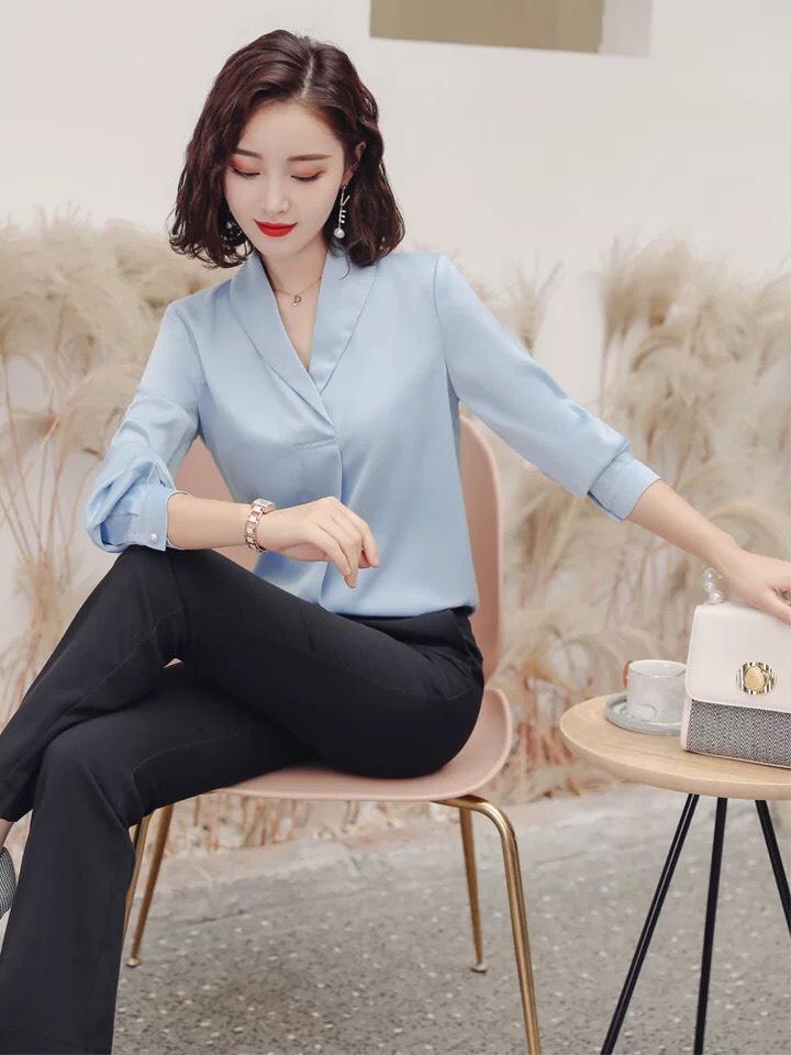 (Hàng có sẵn) Áo kiểu nữ công sở cổ bẻ - HÀNG CAO CẤP
