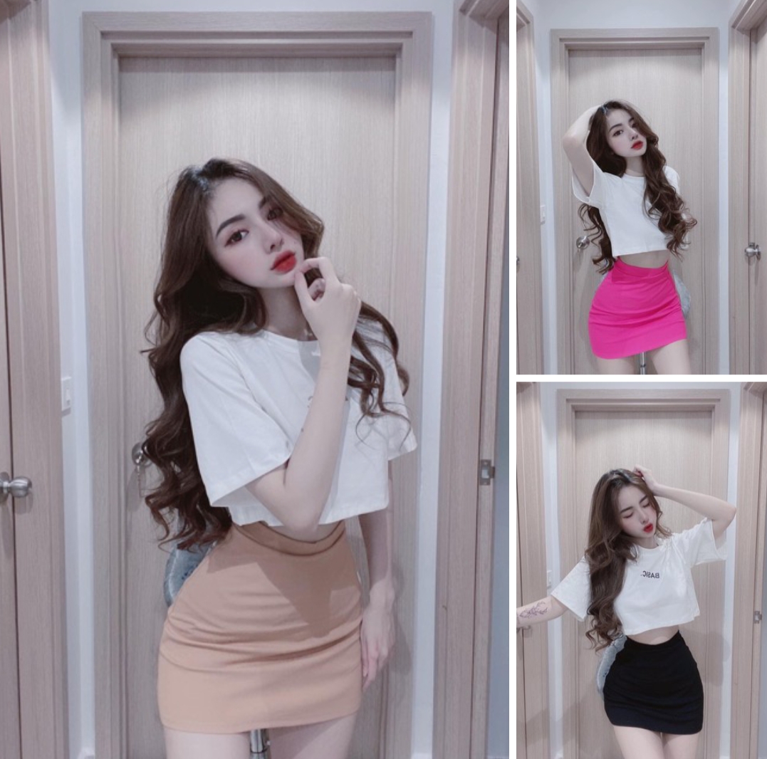 Set Áo Croptop Basic + Chân Váy Midi (Có Lót Quần) Siêu Hot LH52