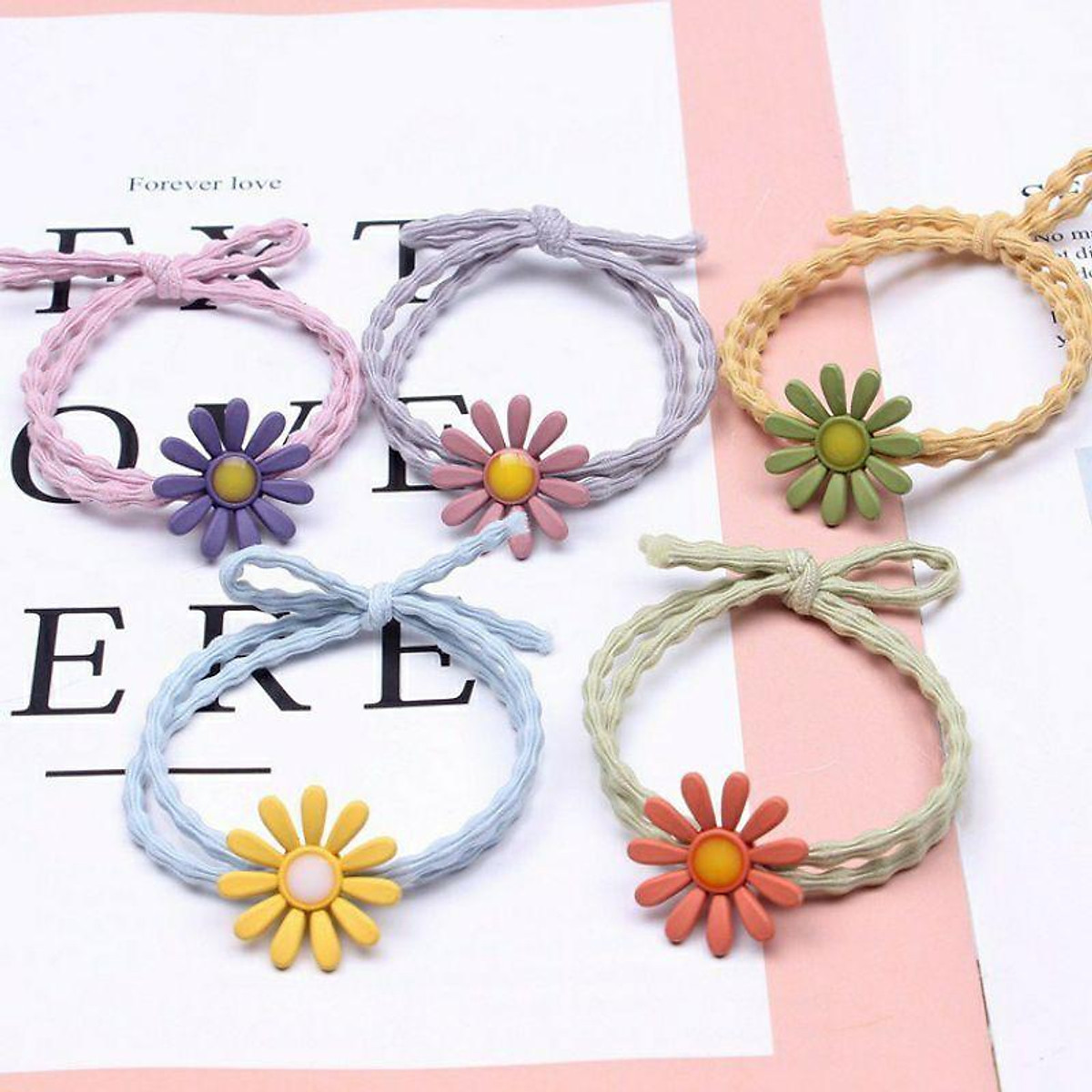 [HCM]Set 5 dây cột tóc hoa cúc họa mi cột tóc Hàn Quốc xinh xắn (Haydayshop)