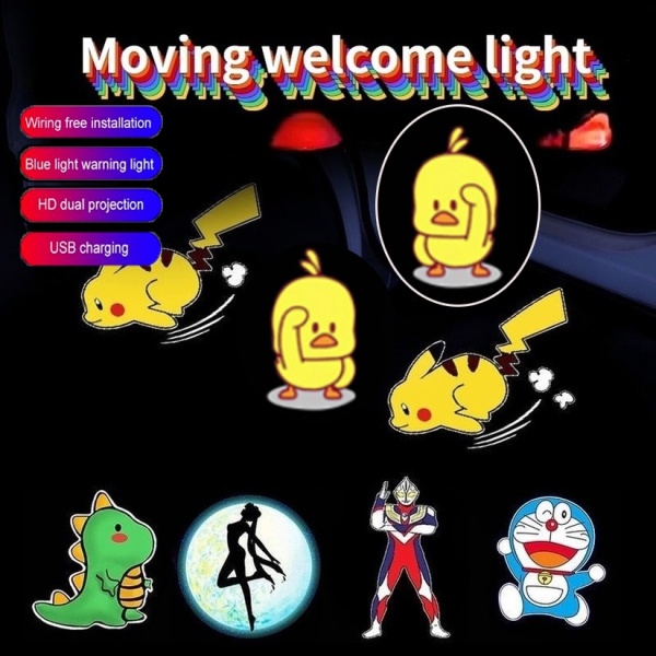 【Spot goods】Đèn Led chiếu cửa họa cho xe hơi Đèn chiếu laser không dây gắn cửa xe hơi hình phim hoạt hình năng động hello kitt【Sạc qua USB】