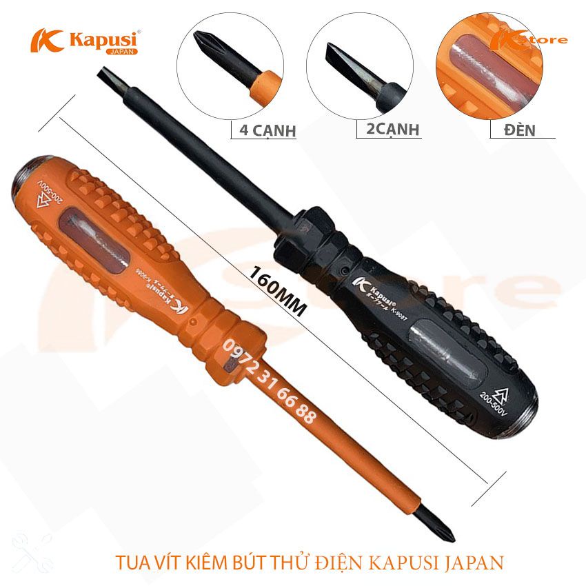 Tua vít cách điện kiêm bút thử điện kapusi 8858