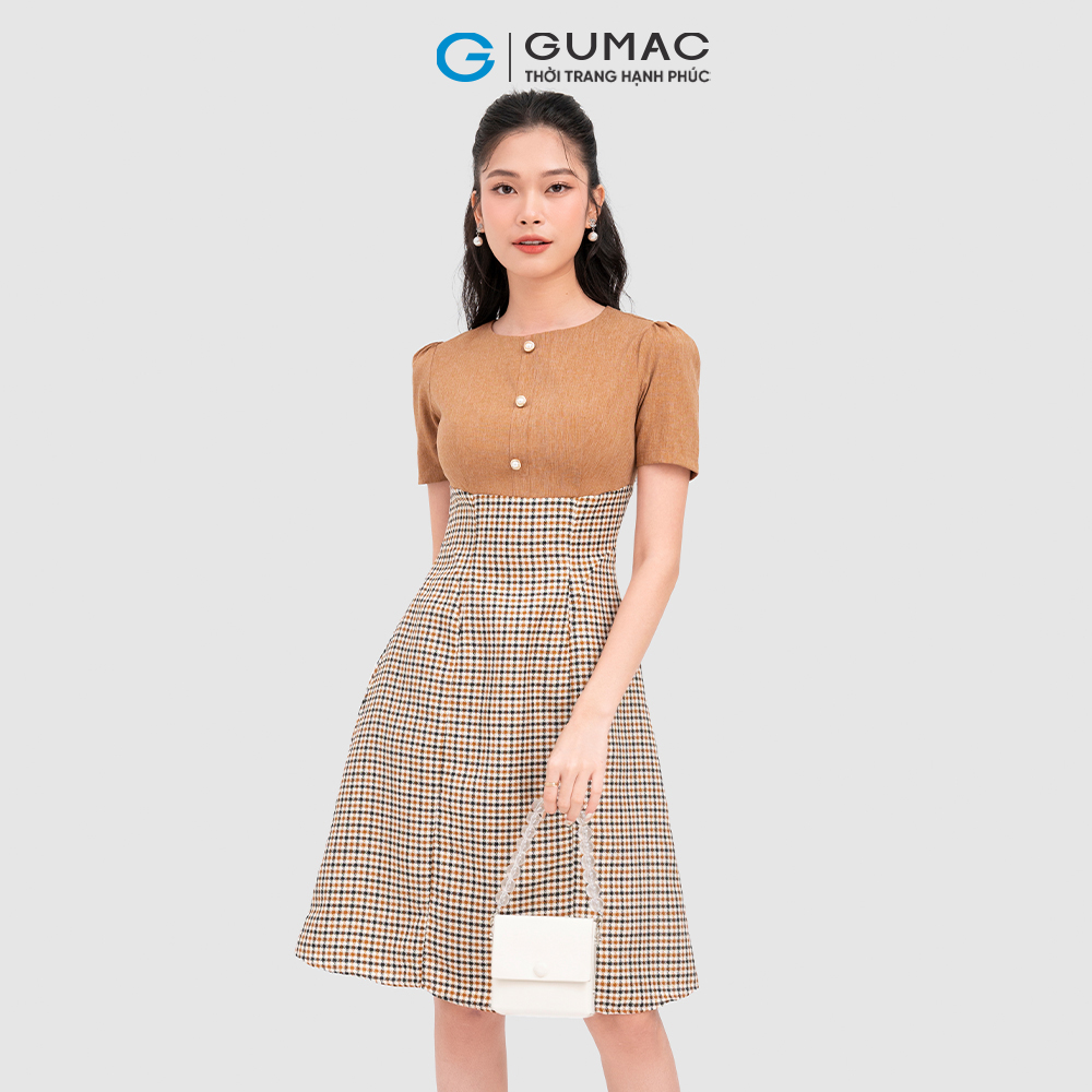Đầm caro đính nút thời trang GUMAC DC11071