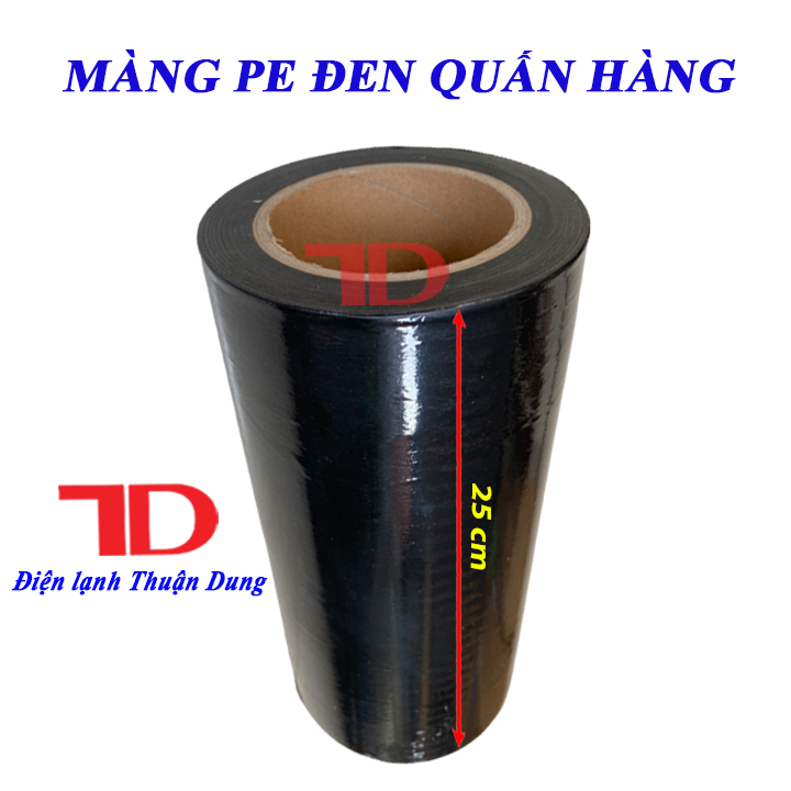 Màng PE đen 25cm, màng PE bọc hàng, quấn hàng được dùng để cuốn pallet, hàng hoá, bọc và bảo vệ sản phẩm - Điện Lạnh Thuận Dung