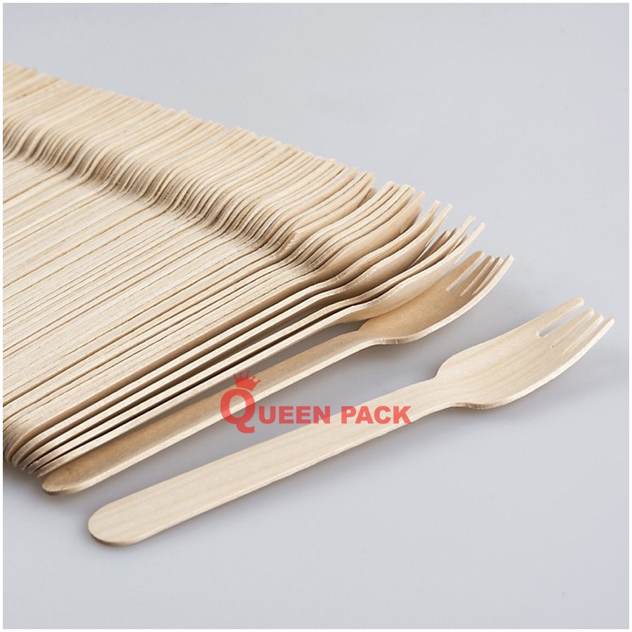 SET 100 Dĩa/Nĩa gỗ 16cm dùng 1 lần cao cấp
