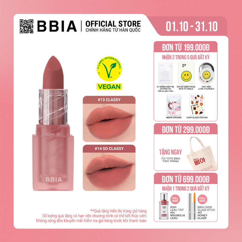 [Màu 13] Son thỏi Lì Bbia Last Powder Lipstick Classy Edition (3.5g)