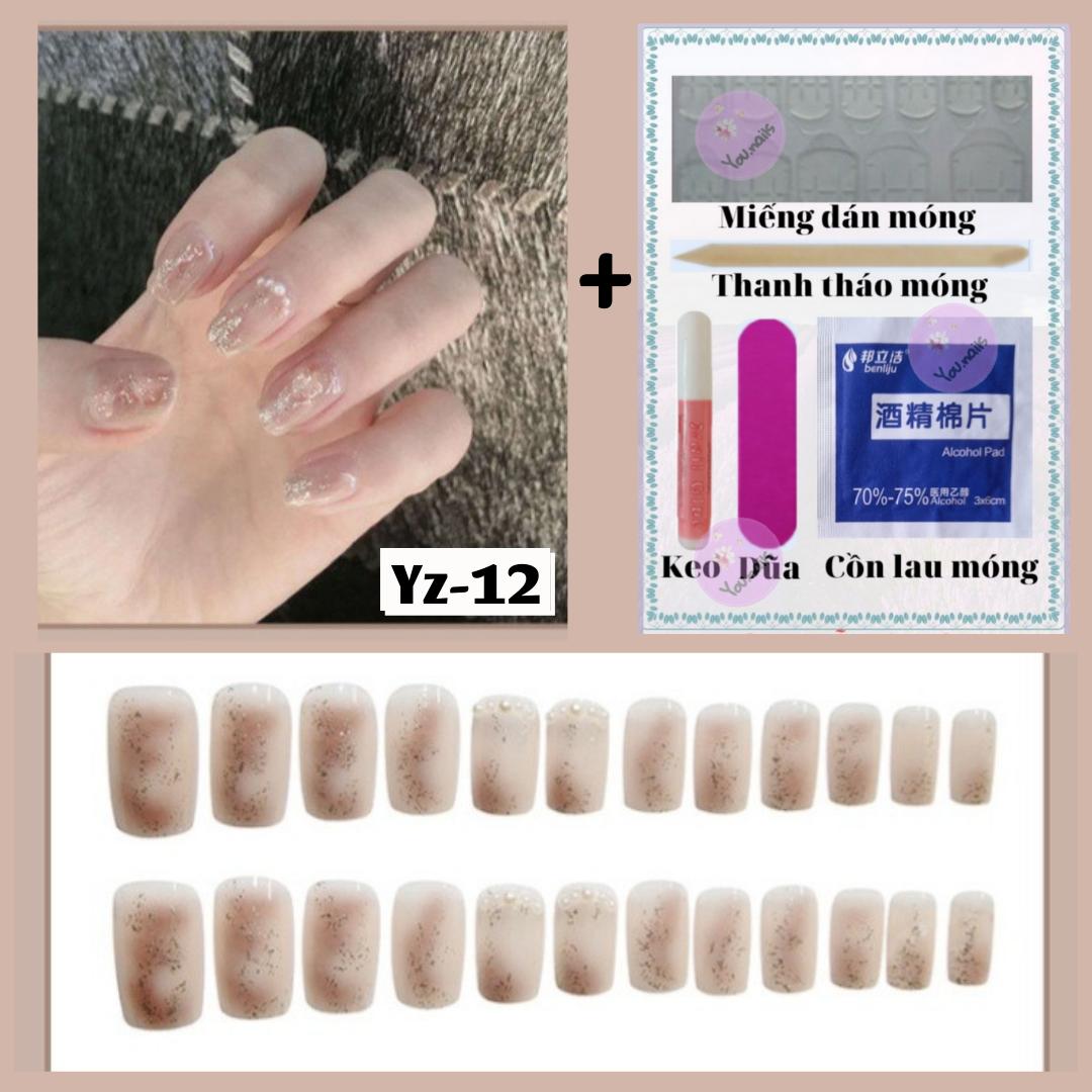 [Tặng 5 Phụ Kiện]  Set 24 Móng Tay Giả Đính Đá Cao Cấp Kèm Keo (Mã Z11_Z20))