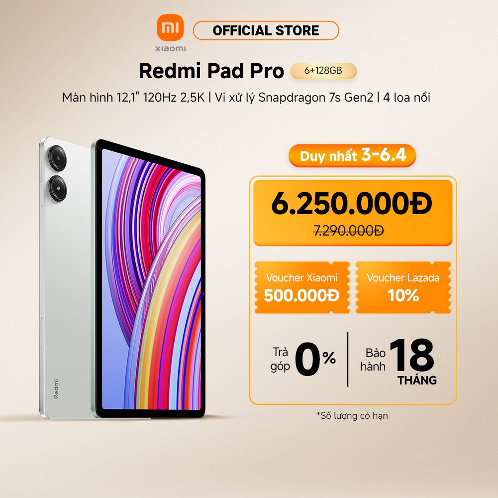 Máy tính bảng Redmi Pad Pro (6+128GB) | Màn hình 12,1" 120Hz 2,5K | SD 7sGen2 | Pin 10000mAh