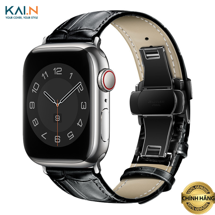 Dây da bò kai.n bamboo leather cho apple watch ultra 2 / 1, apple watch series 9-1/se/se 2022, chống nước, khoá thép