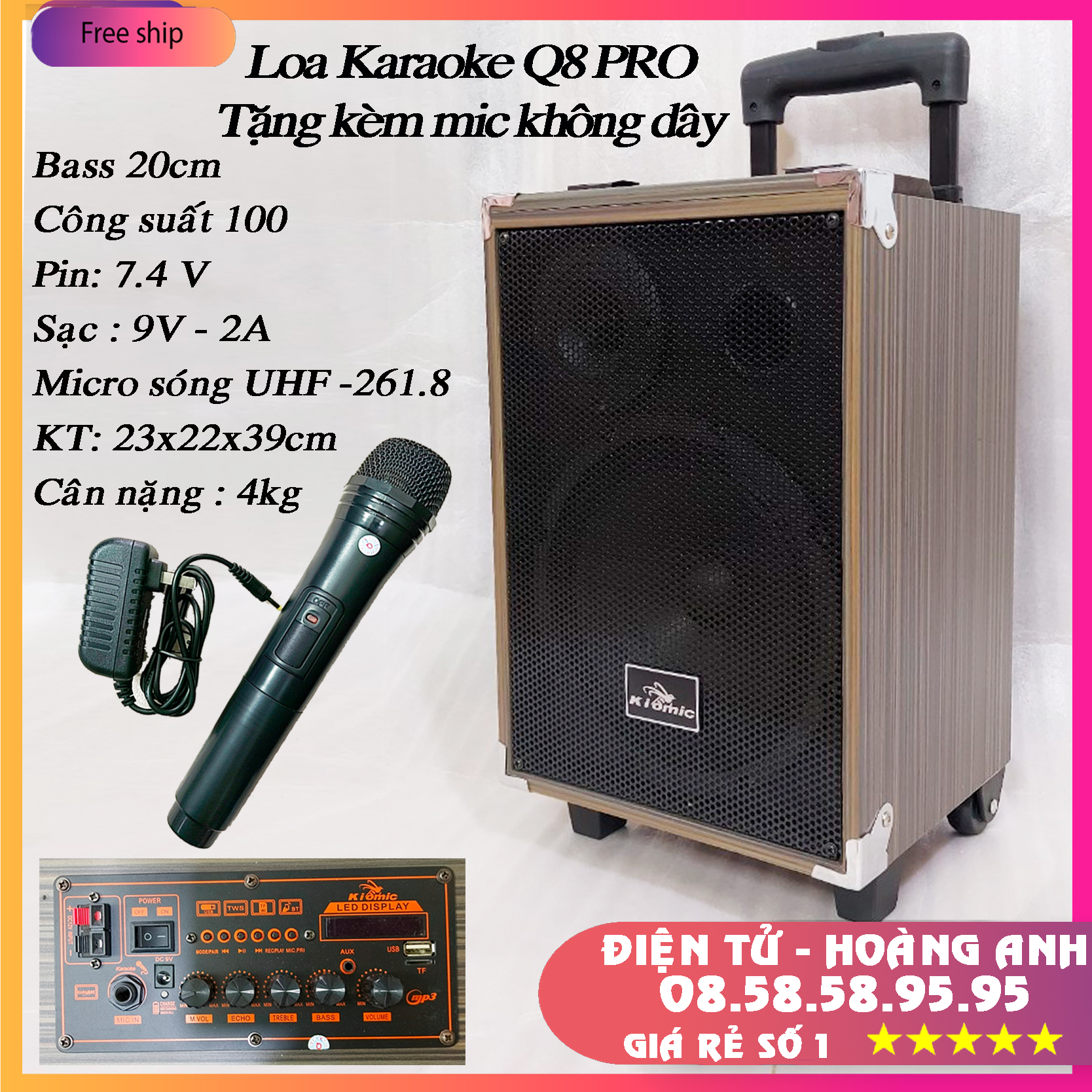 Loa Bluetooth Karaoke Daile S8 Xách Tay - Q8 (Tặng Kèm Micro Không Dây) Máy trợ giảng