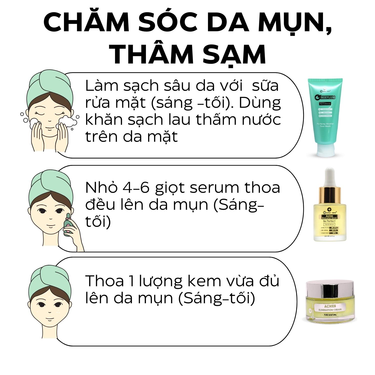 Bộ Giảm Mụn Mờ Thâm Doctor Care Dành Cho Da Dầu( serum giảm mụn +kem giảm mụn Acnes Elimination Cream )