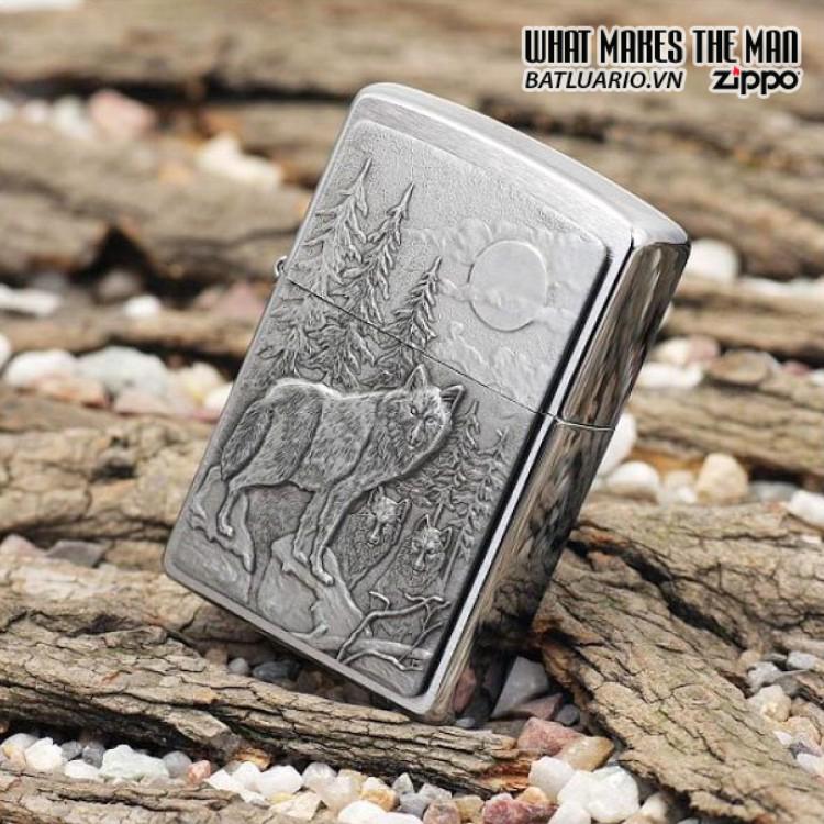 Bật lửa zippo 20855 - Bật lửa zippo Timberwolves Emblem Brushed Chrome