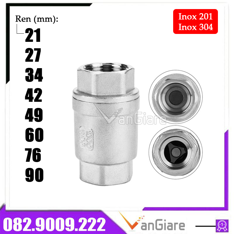 Van 1 chiều lò xo inox 304 201 phi 21 27 34 42 49 60 76 90  - Van nước 1 chiều Đài Loan