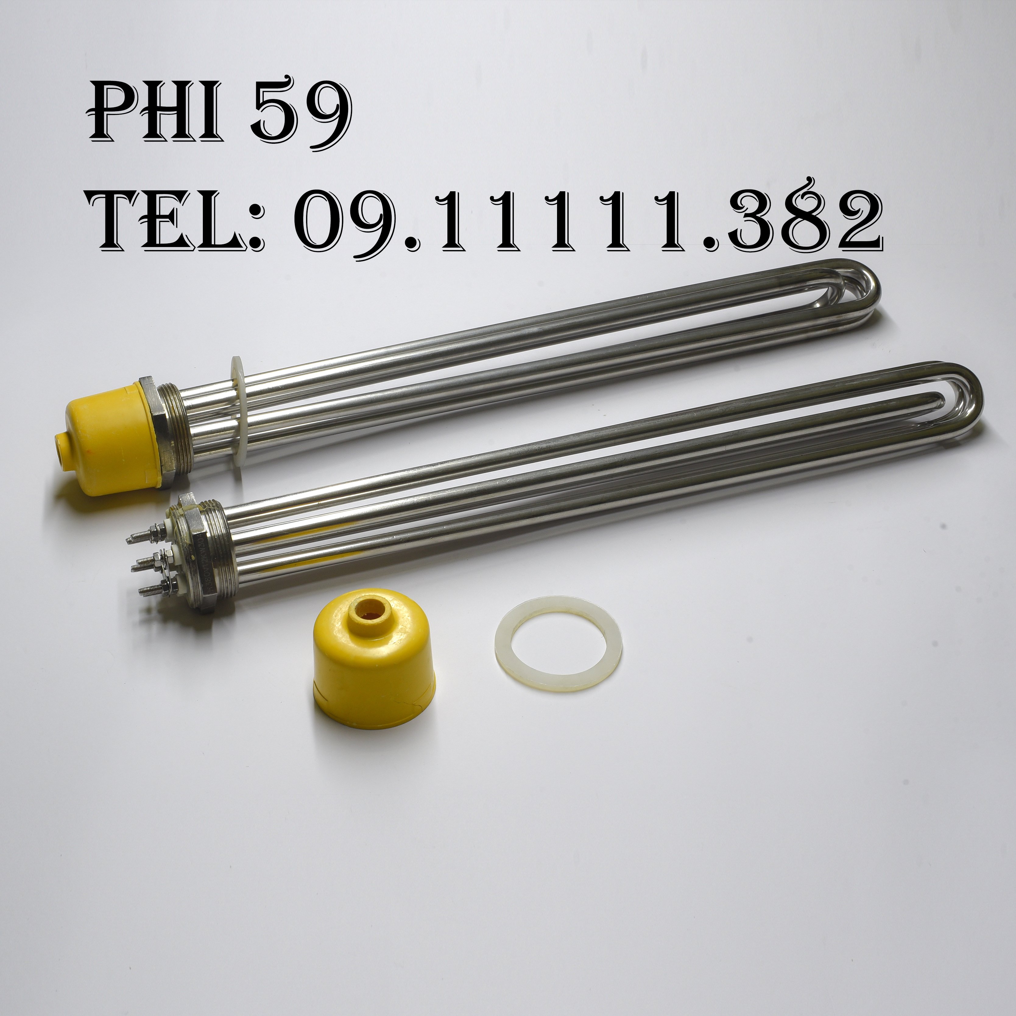 Điện trở củ ren phi 59, thanh nhiệt ren 59 đun dầu đun nước chất liệu inox 304 điện áp 220V và 380V.