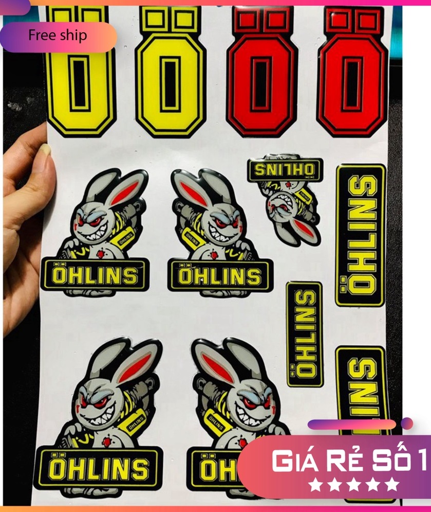 TEM TRANG TRÍ XE MÁY HÌNH CON KHỈ KINGDRA, THỎ OHLIN, DECAL TRANG TRÍ XE, TEM DÁN XE MÁY nhiều STICKER KHÁC NHAU