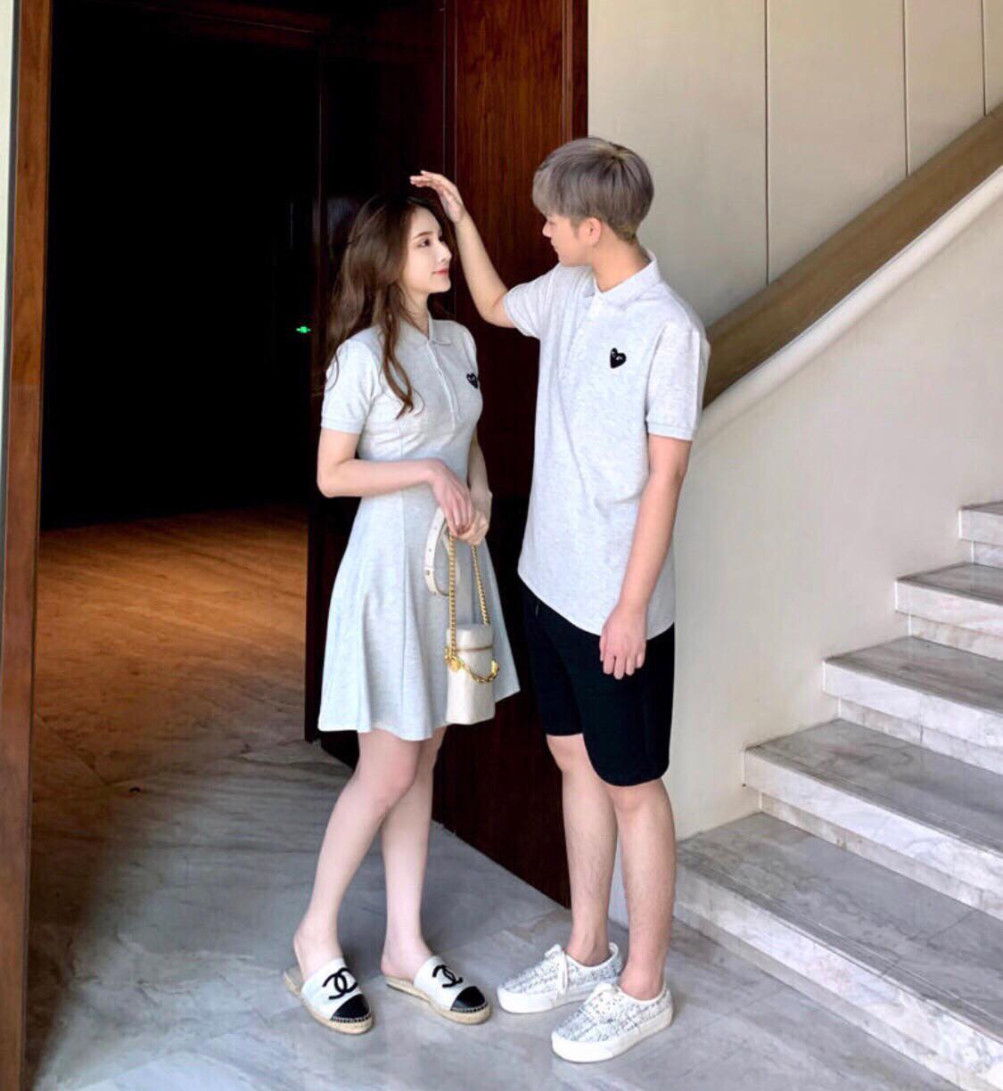 [HCM]Đầm thun đôi xám thêu mắt