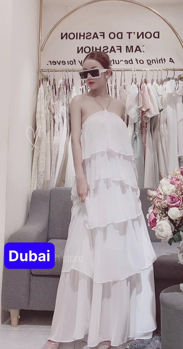ĐẦM VÁY MAXI 5 TẦNG SUÔNG 2 DÂY XÍCH KIỂU SANG CHẢNH CAO CẤP - DUBAI FASHION
