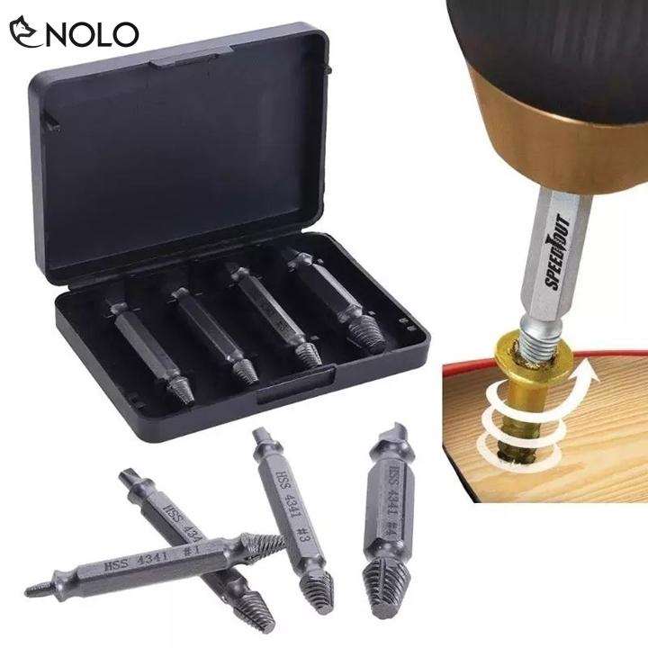 Bộ 4 Mũi Khoan Speed Out Loại Bỏ Ốc Vít, Bu Lông Chất Liệu Hợp Kim Thép Dùng Cho Máy Khoan