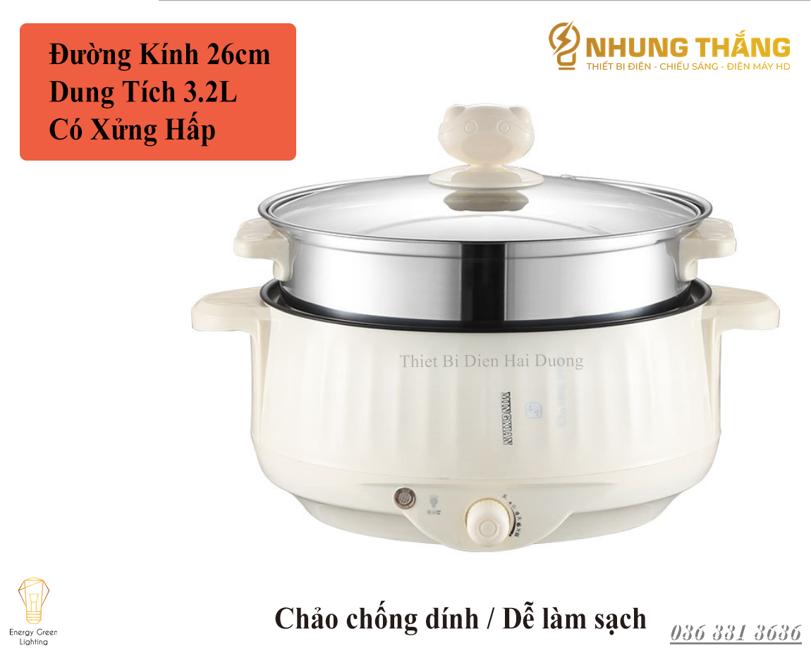 Nồi Lẩu Mini Cắm Điện Đa Năng MX-22A ; MX-26A - Lớp Chống Dính - Phù hợp 2-4 Thành Viên - Tặng Kèm Xửng Hấp - Bảo Hành 12 tháng - Có Video
