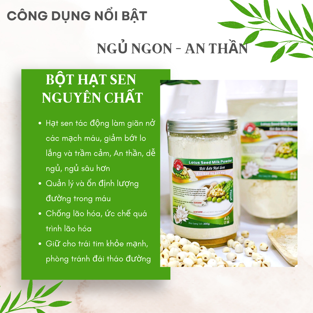 [Ngủ Ngon] Bột Hạt Sen nguyên chất Senfarm - Không Đường
