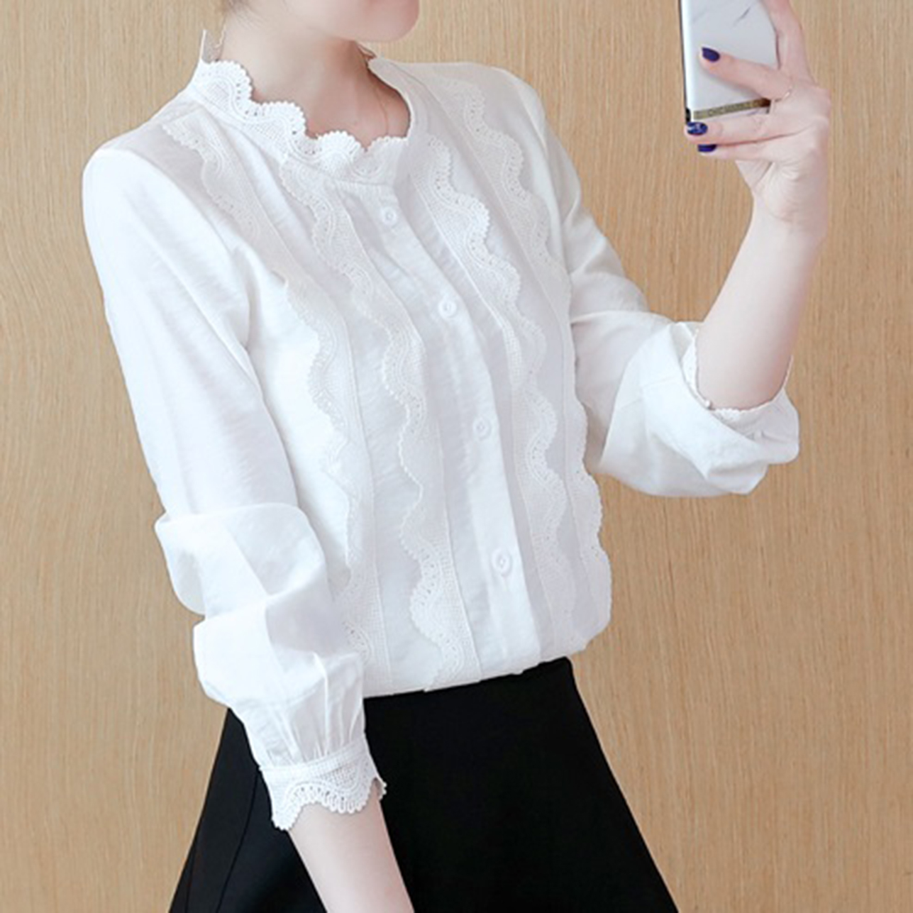 [FreeshipMAX] [HCM]Áo Nữ Áo Kiểu Áo Sơ Mi Phối Ren Hành Chính Công N615 Full size