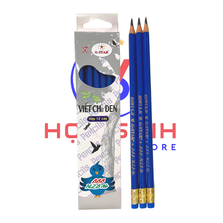 Hộp 12 Cây Bút Chì HB G-Star BBB, Thân Màu Xanh Dương, Vỏ Nhựa, Chuốt Không Gãy Vụn Chì - VPP Học Sinh Store