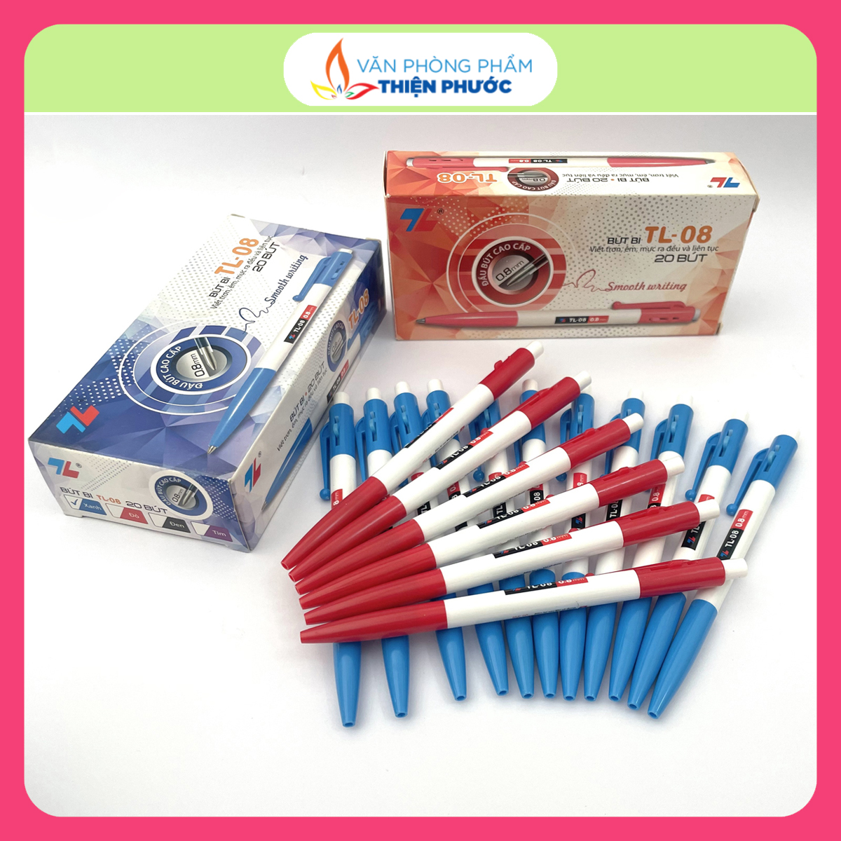 Bút bi xanh Thiên Long TL08 [Hộp 20 cây] THIỆN PHƯỚC