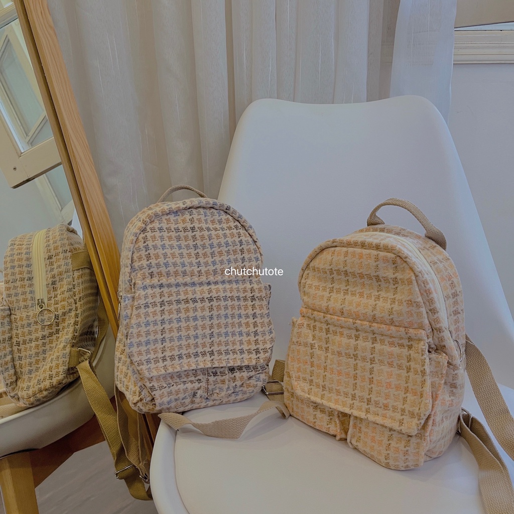 T221-222/Balo mini kẻ caro dạ siêu dễ thương