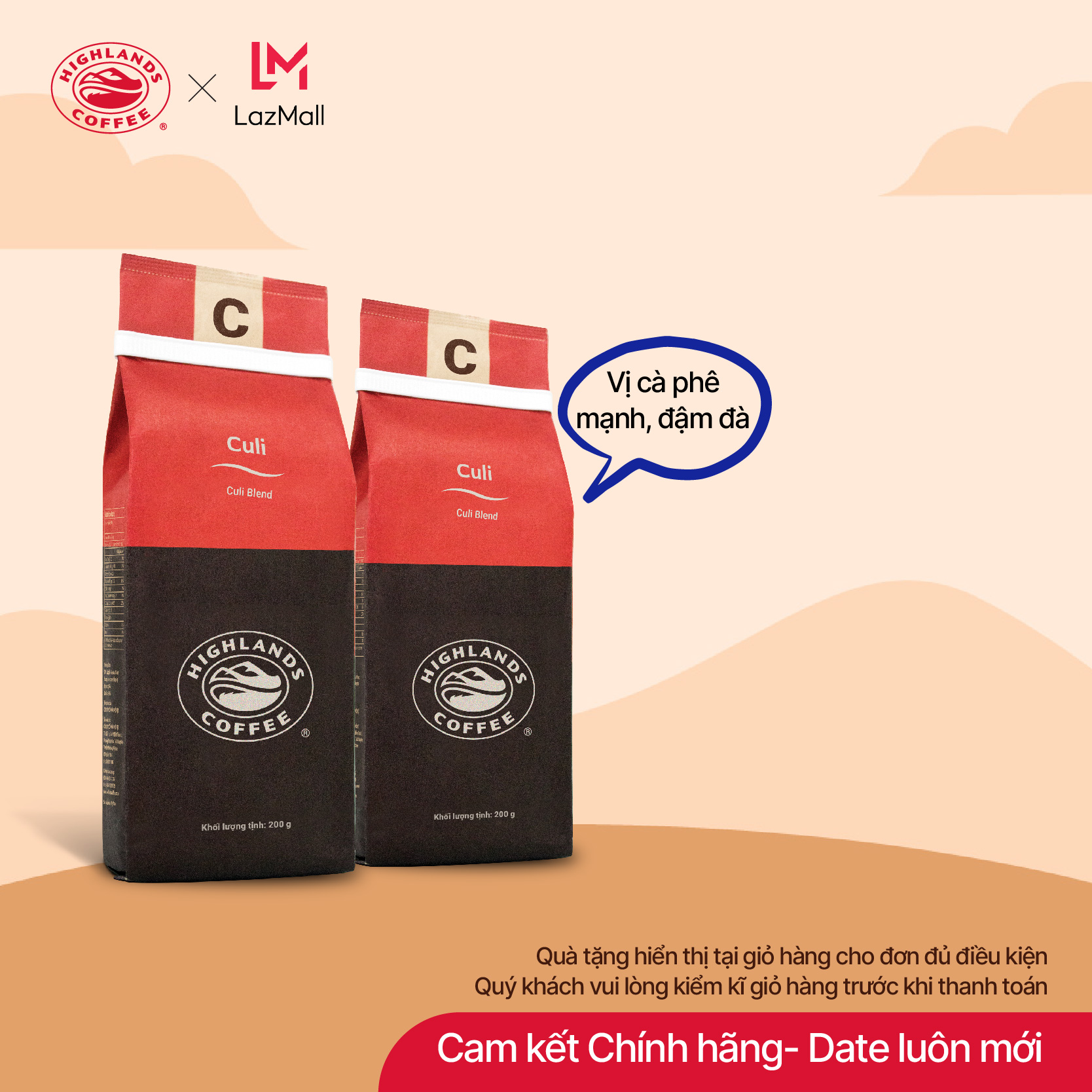 [Tặng thêm cà phê cho đơn từ 899K] COMBO 2 gói cà phê rang xay Culi Highlands Coffee 200g