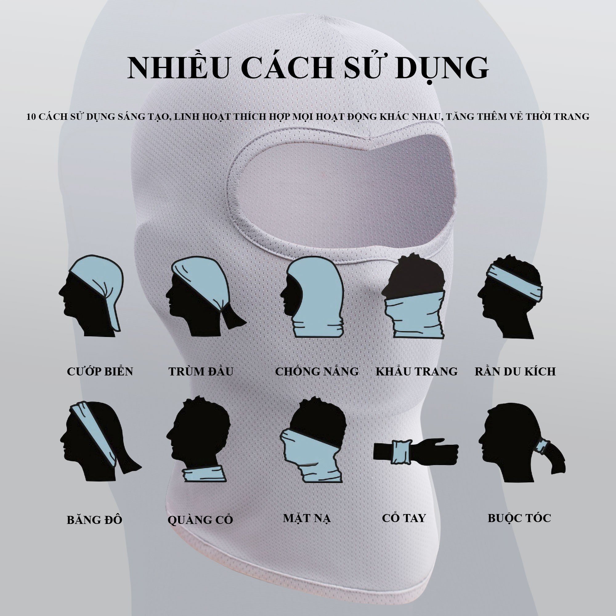Khăn Trùm Đầu Ninja Chống Nắng Ninja Basic Vải Thun Lỗ Kim Co Giãn 4 Chiều (2 Mẫu)
