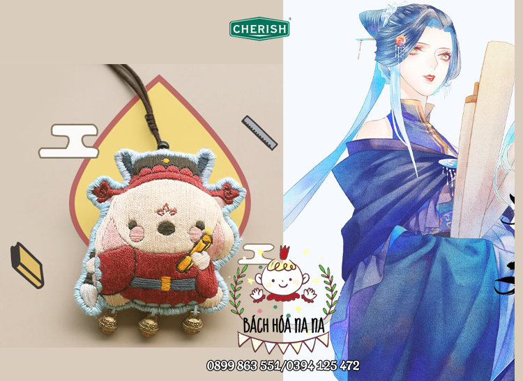 Bộ Kit nguyên liệu tự bạn thêu tay thủ công handmade Túi thơm Móc Khóa Thiên Quan Tứ Phúc DIY May vá khéo tay (Có kèm khung thêu) Bách hóa Na na