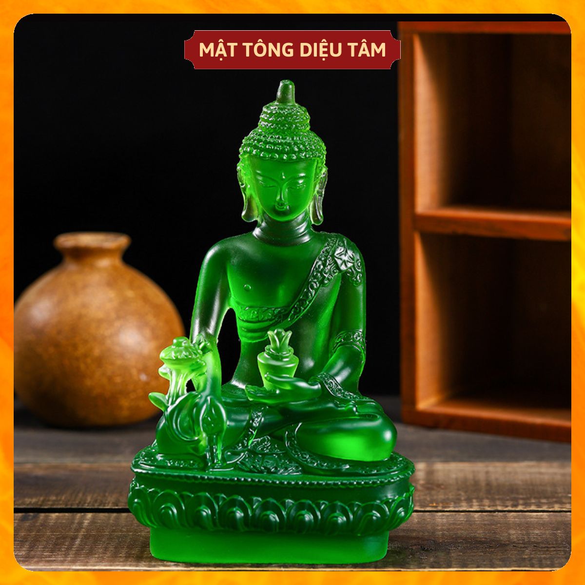 Medicine Buddha statue green high 12cm