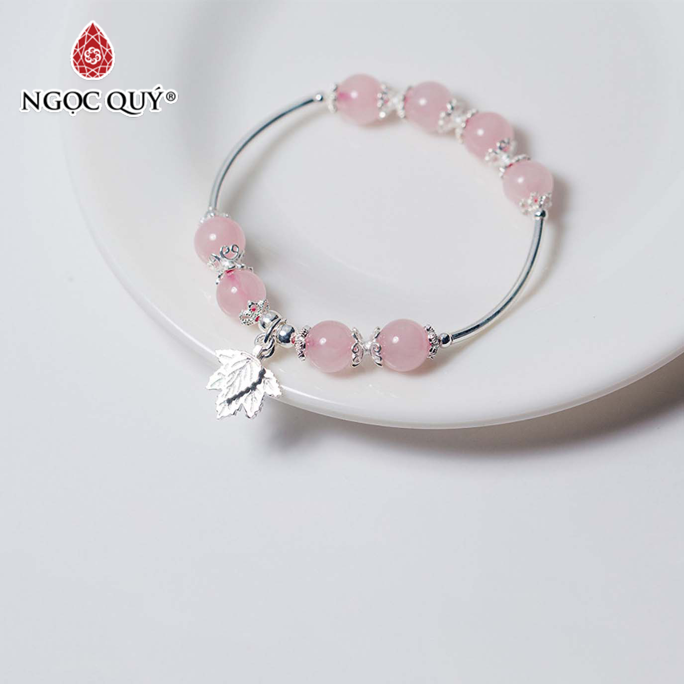 [HCM]Vòng tay đá thạch anh hồng phối charm lá phong mệnh hỏathổ - Ngọc Quý Gemstones