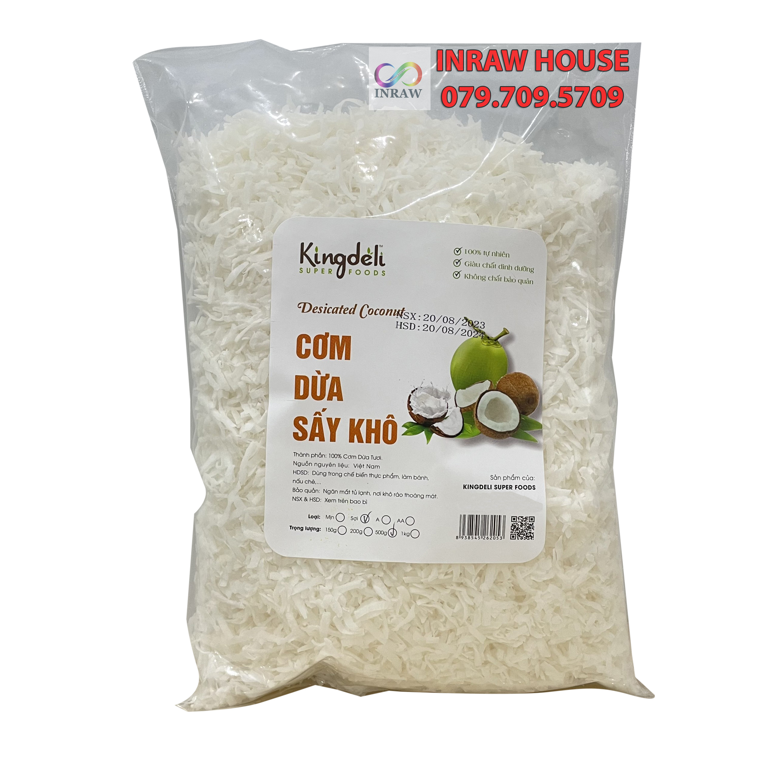 Cơm Dừa Sấy Dạng Sợi Gói 500gr