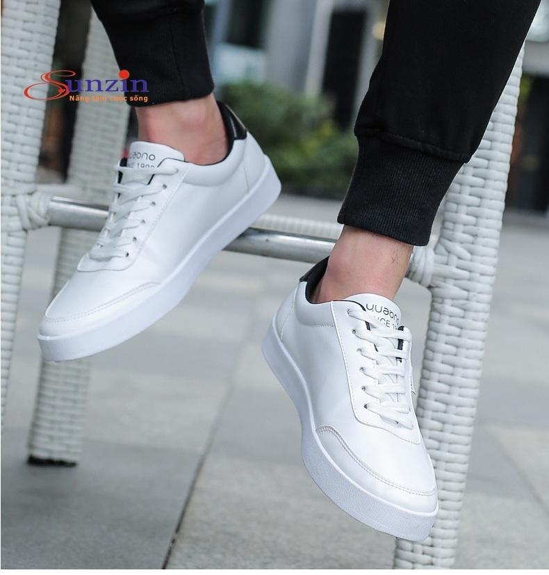 Giày thể thao nam da PU Sunzin 026, size từ 39-44 (trắng phối đen)