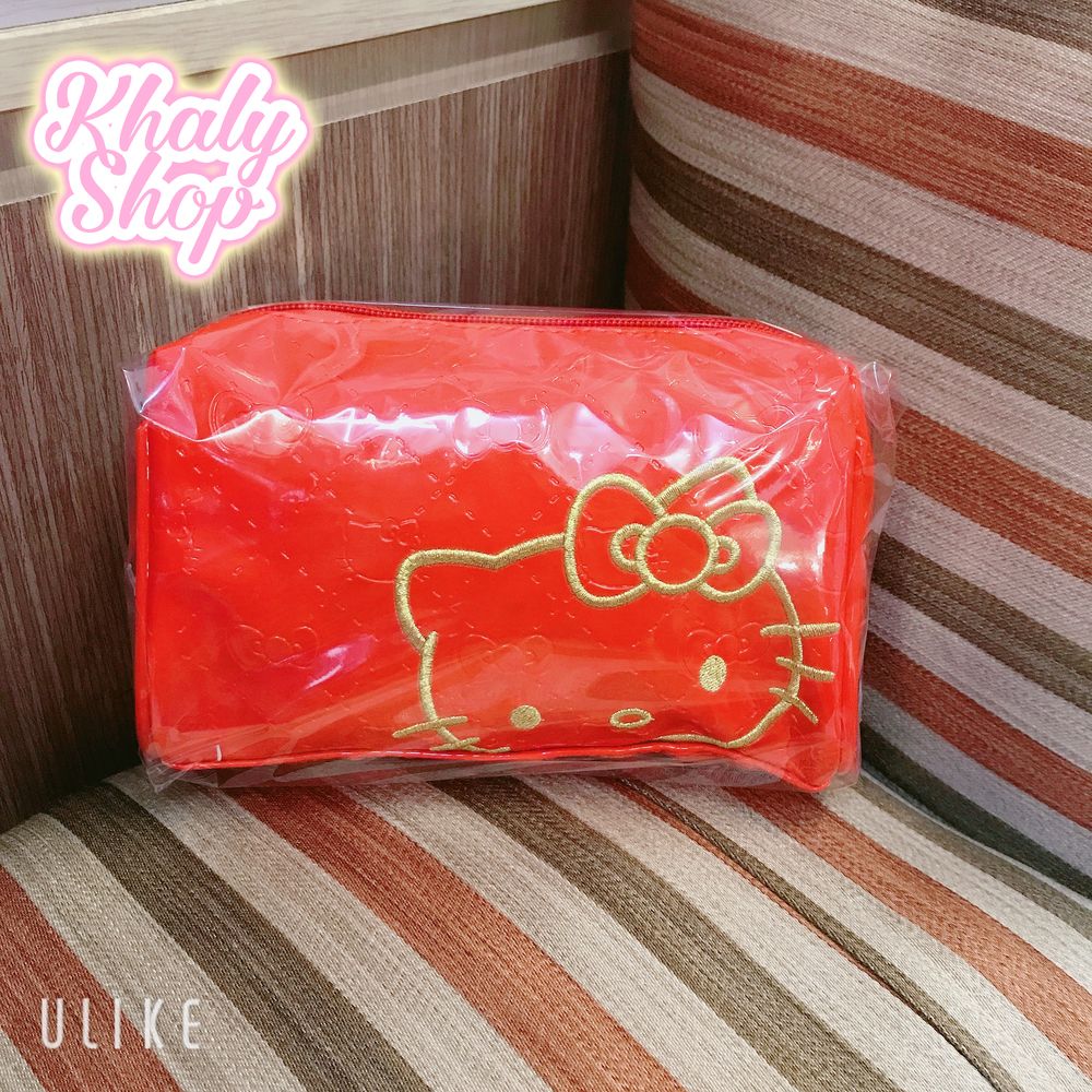 Hộp bút, bóp viết, túi đựng dụng cụ trang điểm, mỹ phẩm 1 ngăn hình Mèo Kitty màu đỏ da bóng dành cho mọi lứa tuổi - 80KTRED70
