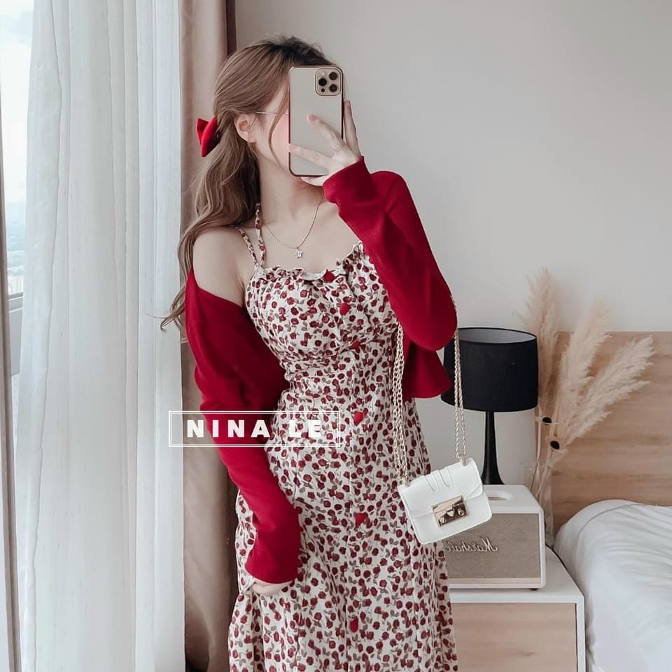 ĐẦM LỤA NÚT BỌC KÈM KHOÁC THUN GÂN SIÊU ĐẸP (CÓ HÌNH THẬT)