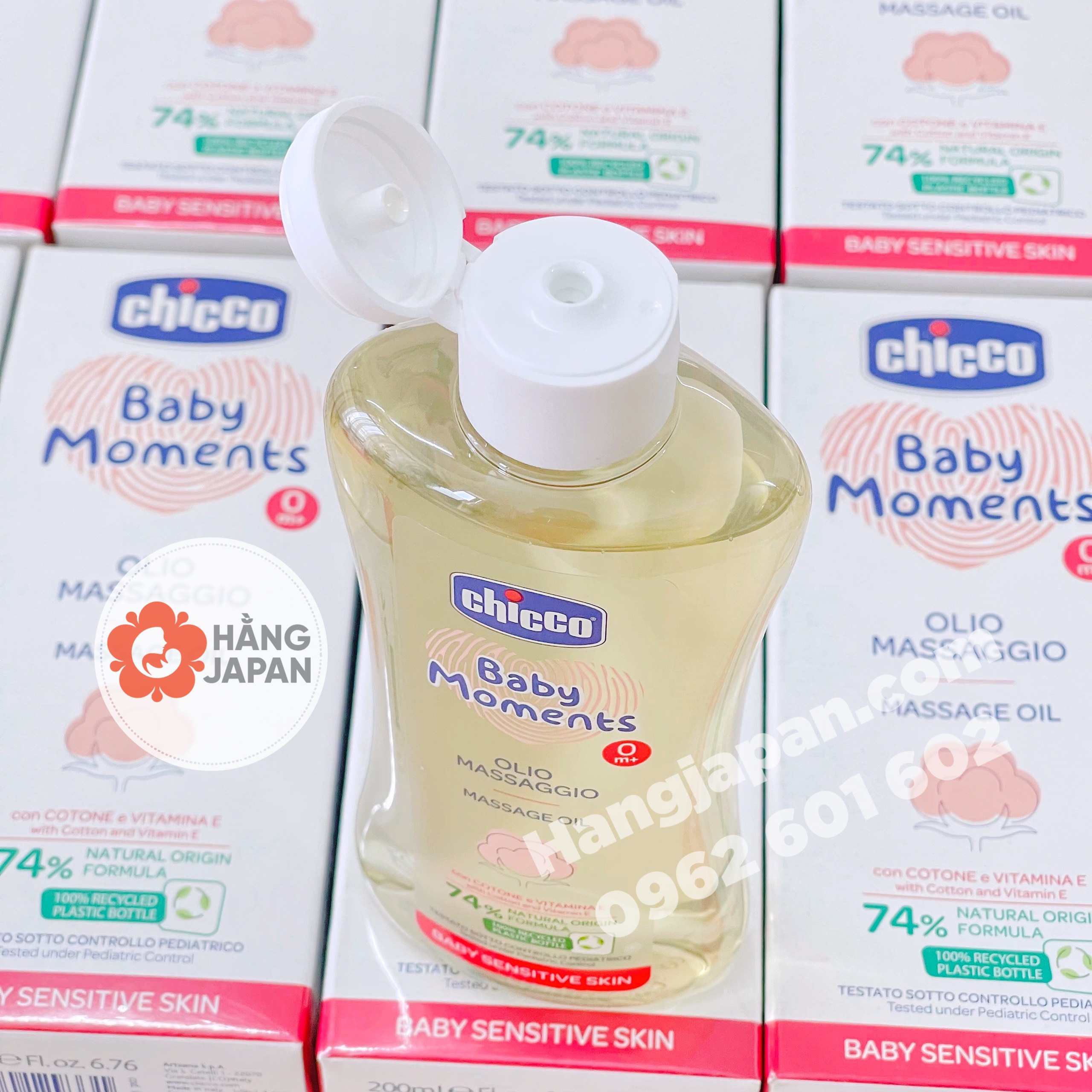 Dầu massage Chicco hạt bông cho bé 0M+ chai 200ml - Hàng Ý