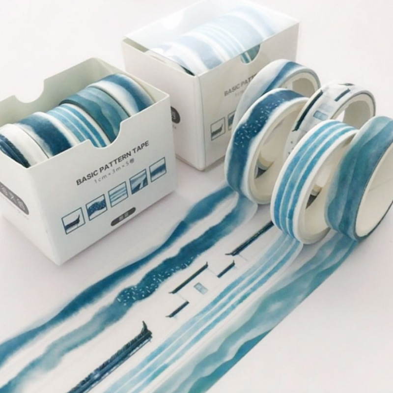 Set 5 cuộn washi tape Basic Pattern (Hàng có sẵn)