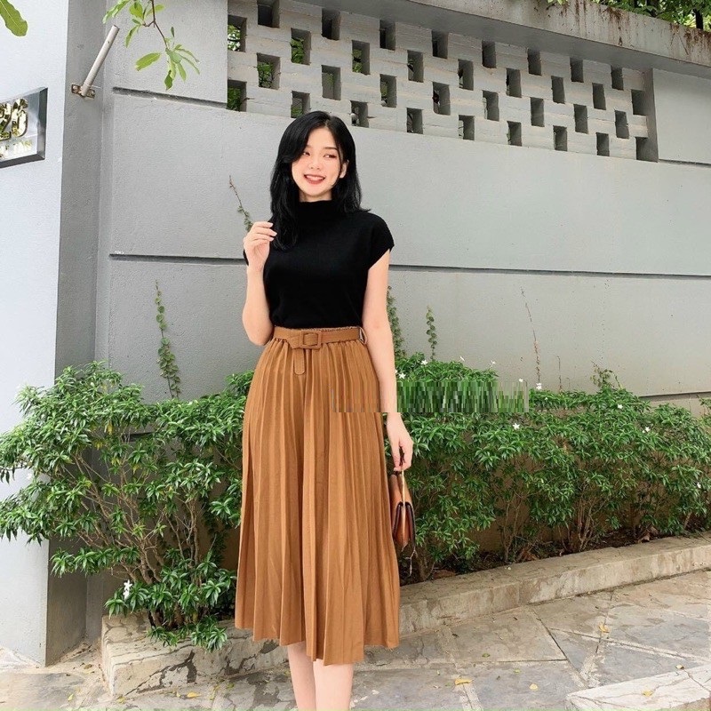 Chân váy xếp ly kèm đai siêu đẹp _ FREESIZE