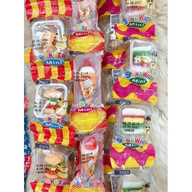 100gr- kẹo dẻo trái cây, sandwich, hamberger