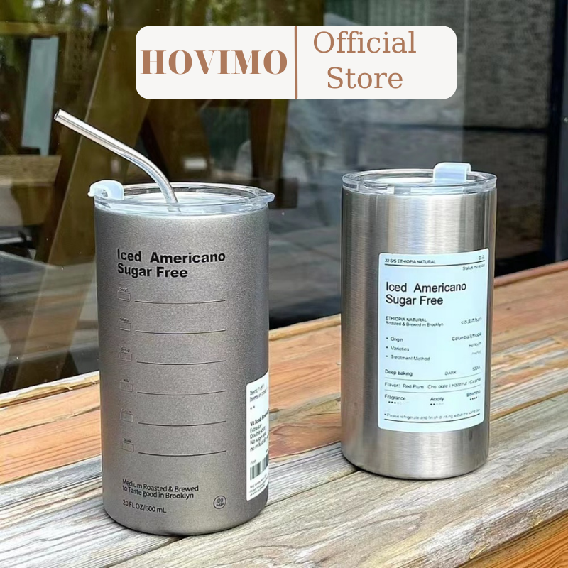 Ly giữ nhiệt bình giữ nhiệt Ame.ric.ano inox cao cấp kèm ống hút 600 ml HOVIMO d2.121