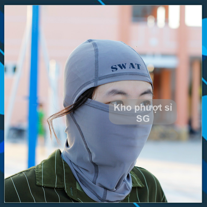 Nón trùm đầu vải thun co giãn Ninja Swat M1 đen Swat xám 3in1 cao cấp - Khăn trùm đầu đội Fullface Ninja đen trơn - xám Swat M1