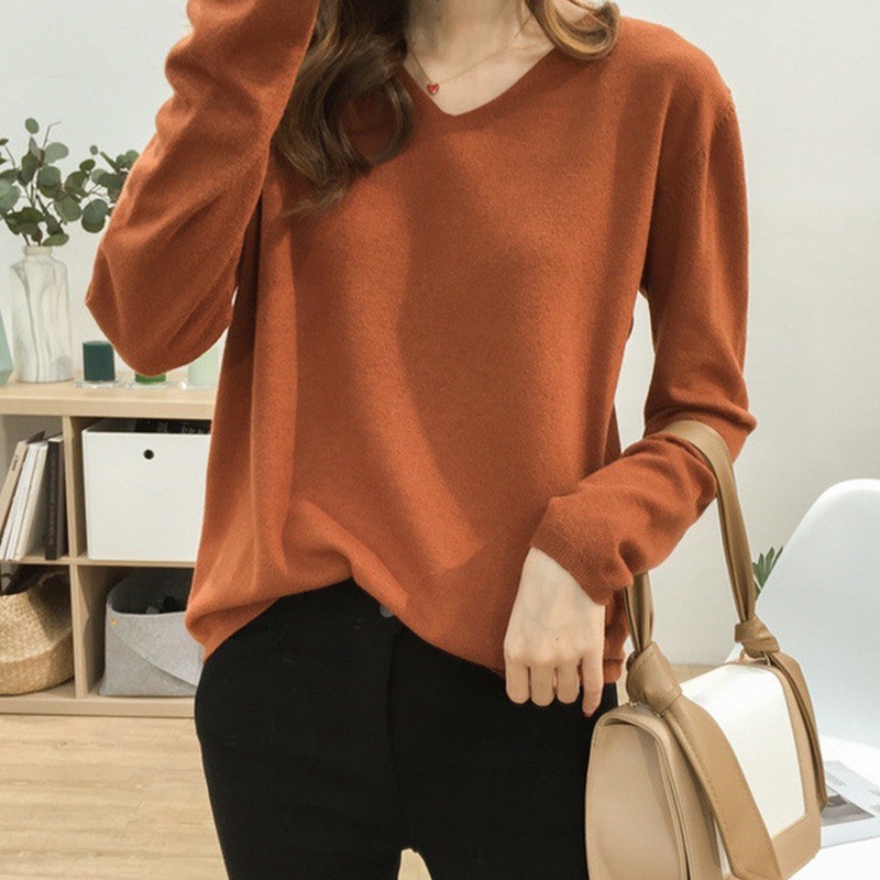 MS008 Áo len cổ tim dáng suông siêu mềm