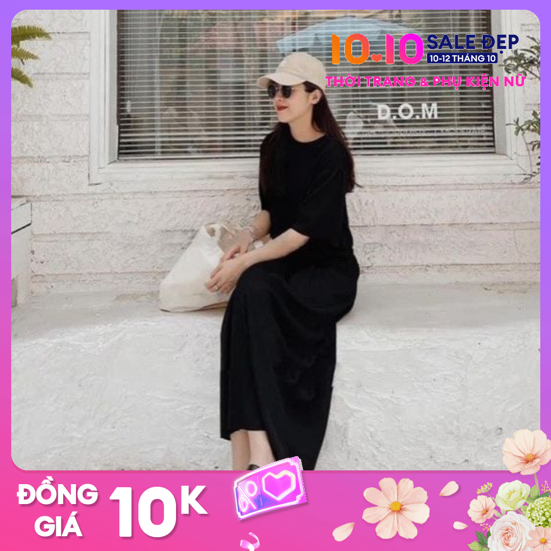 Đầm cộc tay váy len tăm dáng suông form maxy dài nhiều màu