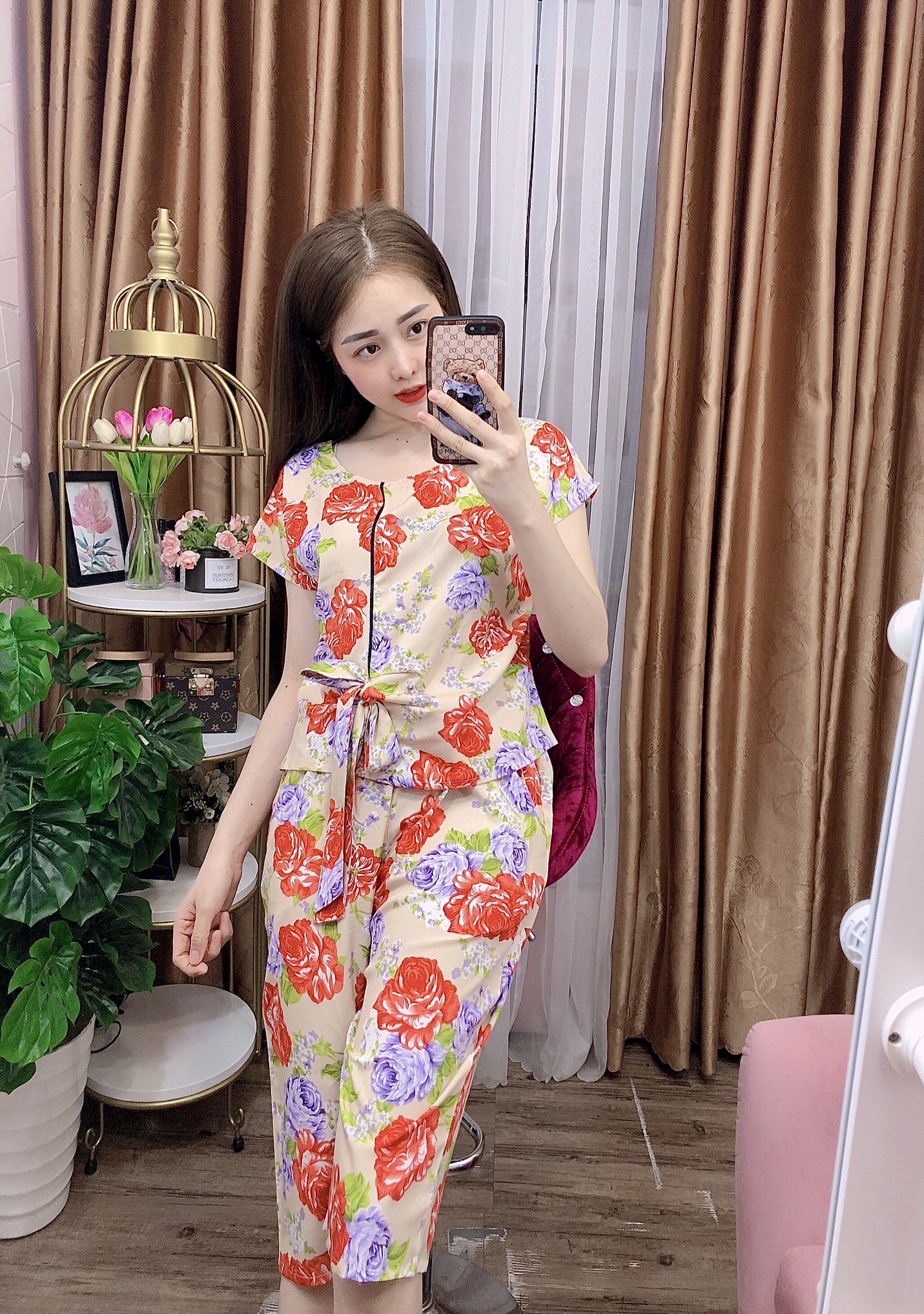 Set bộ lụa lửng mặc nhà