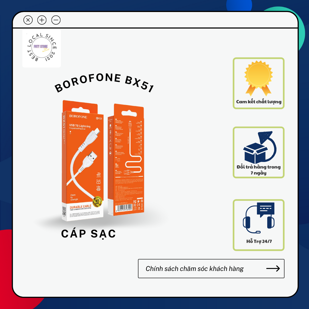 Cáp sạc Borofone BX51 micro/type-c/Lightning 1m