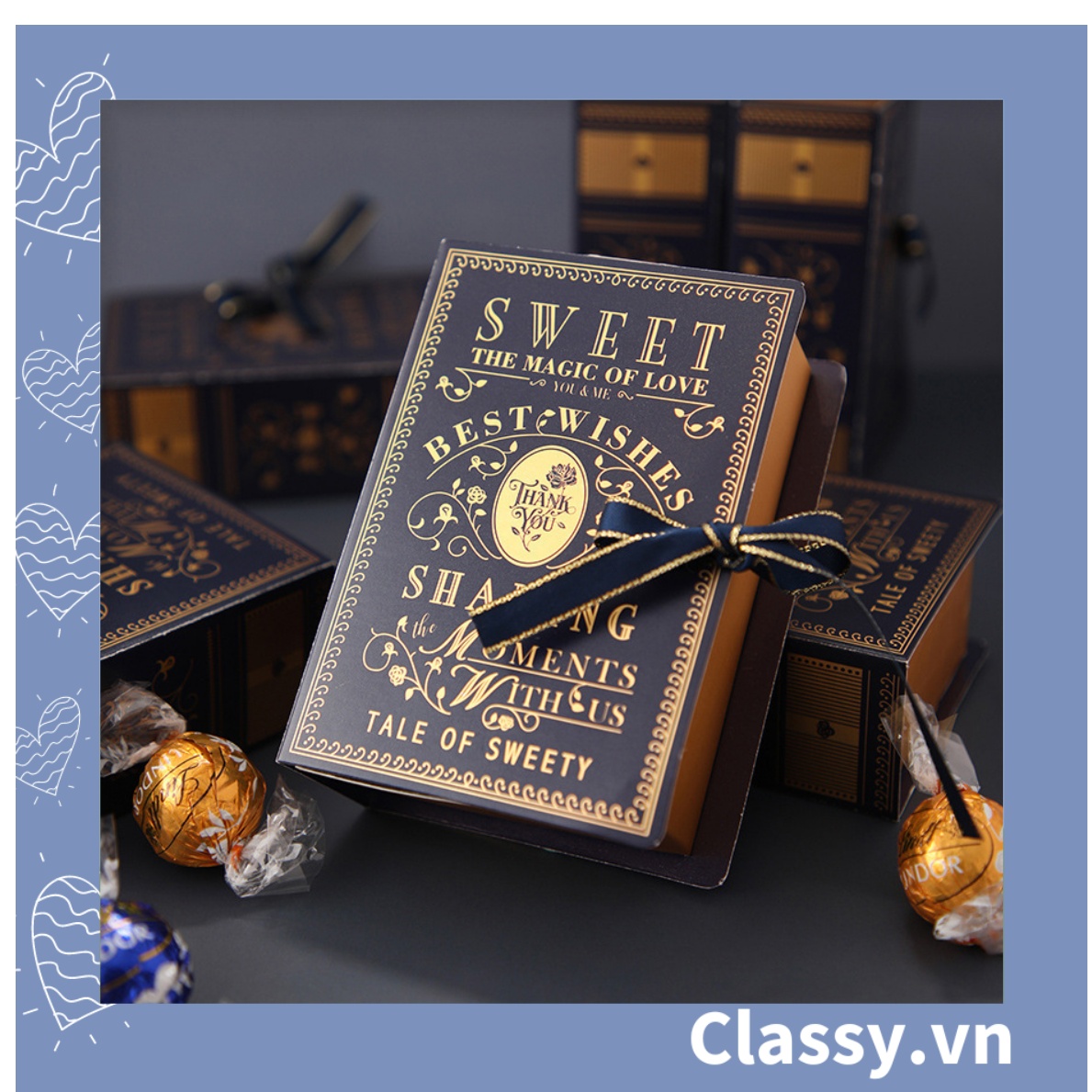 Classy (Kích thước 8 * 4,5 * 12cm) - Hộp giấy đựng quà tặng gắn ruy băng hình cuốn sách cổ  điển Q762